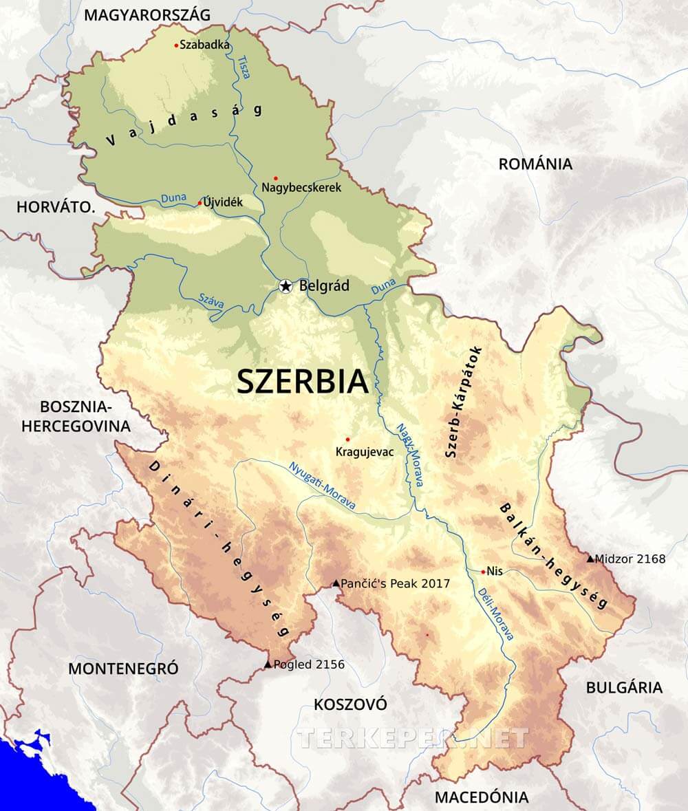 szerbia domborzati térkép Szerbia térképek szerbia domborzati térkép